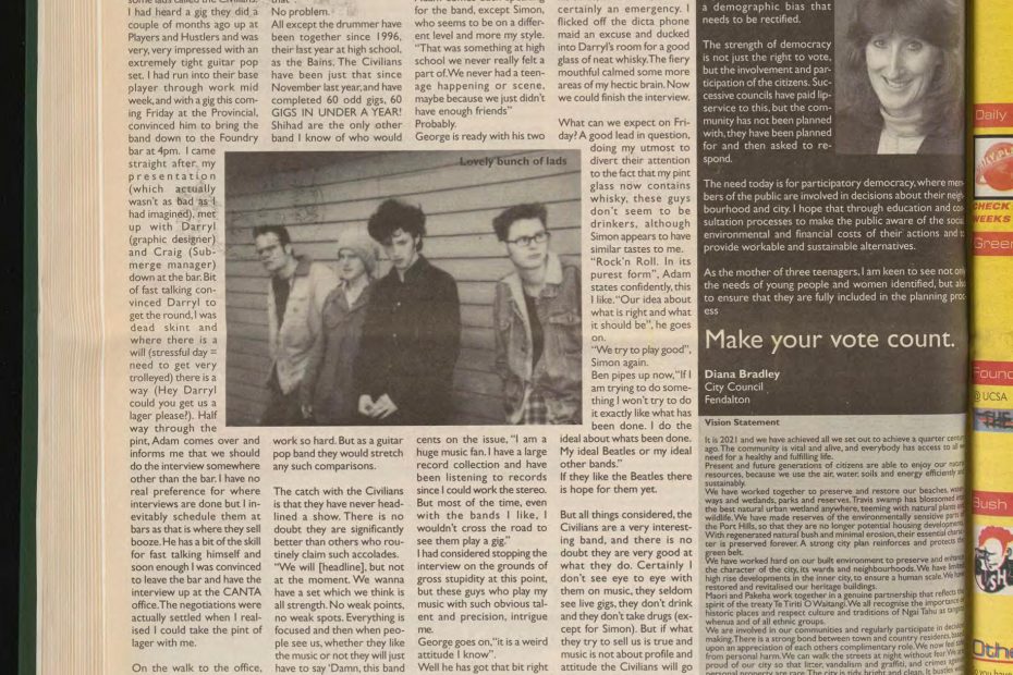 The Civilians feature in Canta, September 1998. The band performed at Players and Hustlers during 1998.